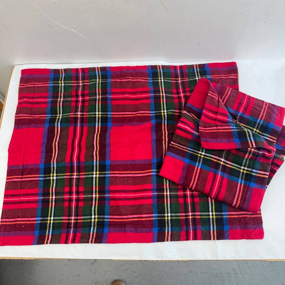 Lands End Plaid Pillow Sham 100% Cotton Flannel Portugal Red Green Blue Yellow